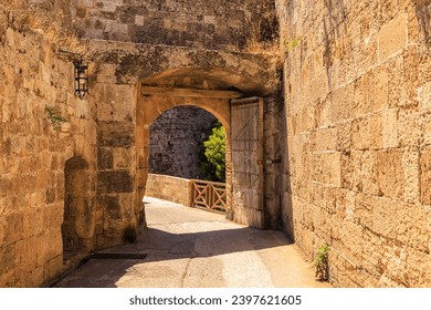 Arched vault of an ancient city. Background with selective focus and copy space for text