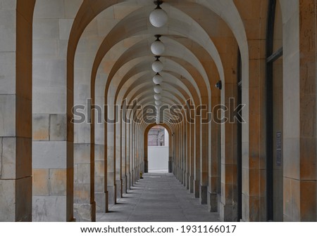 Arched walkway in Manchester city centre 