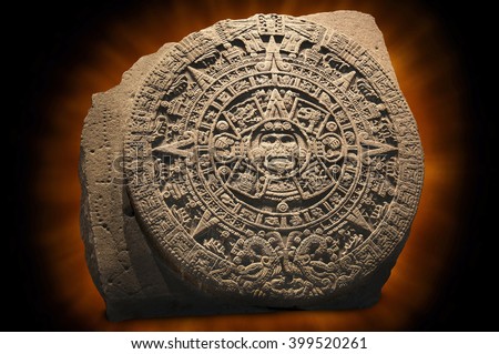 Archeological Aztec Sun Calendar
The Aztec calendar stone was made by the Mexica culture in Mexico around 1300 AD.  It is displayed at the National Museum of Anthropology in Mexico City
