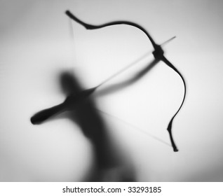 Archer Silhouette Behind A Textile Curtain