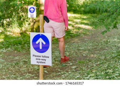 Archerfield, East Lothian, UK - May 31st 2020: Local Authority Signs To Encourage Social Distancing When Walking.