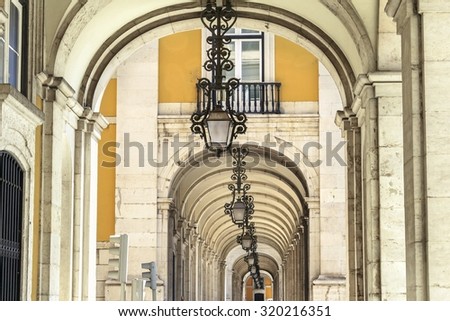 Arches at Praca do Comercio in Lisbon, Portugal