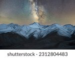 Arching Milky Way galactic center over the mountain at Pangong Lake or Pangong Tso, Ladakh, Jammu and India.
