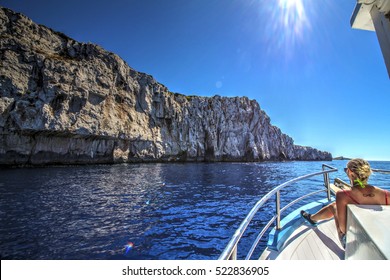 Archipelago - Islands of the Kornati archipelago national park in Croatia
Front view of boat.