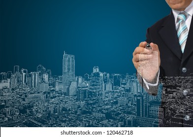 Architect Or Business Man Draw Cityscape