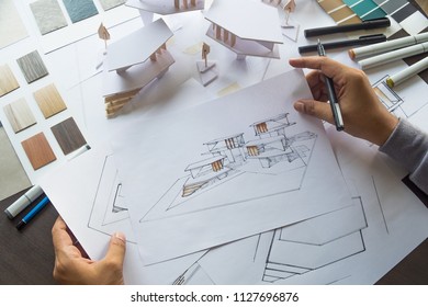 Architect Design Working Drawing Sketch Plans Stock Photo 1147983062 ...