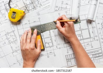 Architect Drawing Architectural Project Top View Stock Photo (Edit Now ...