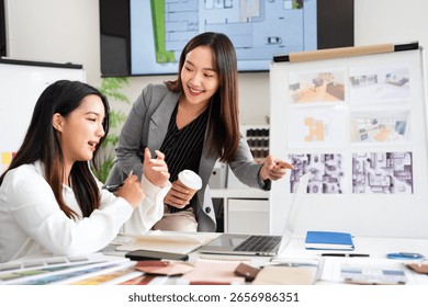 Architect designer Interior creative working drawing sketch plan  selection material color samples art tools Design Studio.Photo concept of work on technical drawings.material sample on creative desk.