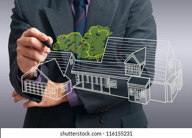 Architect Drawing House On Screen