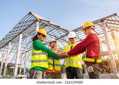 Architect Engineer Construction Workers Join Hands Stock Photo ...