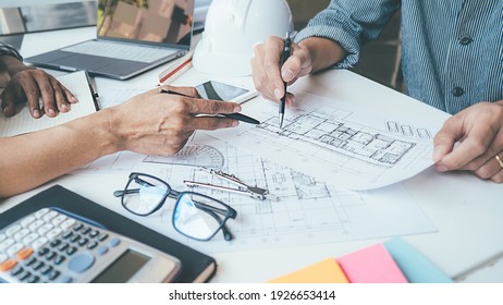 Architect Engineer Design Working on Blueprint Planning Concept. Construction Concept - Shutterstock ID 1926653414
