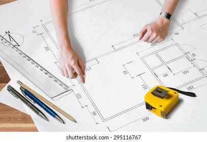 Architect Engineering Project Ruler Pencils Architectural Stock Photo ...