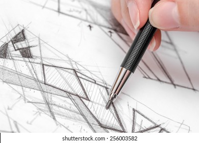 Architect Hand Drawing House Plan Sketch With Pencil