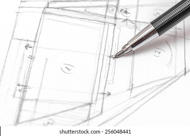 Architect Hand Drawing House Plan Sketch With Pencil