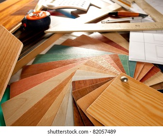 Architect Interior Designer Or Carpenter Workplace Desk With Design Tools