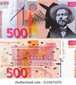 Architect Joze Plecnik, Portrait From Slovenia 500 Tolar 2005 Banknotes. 