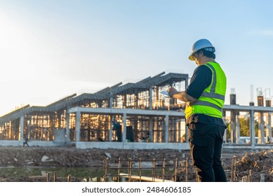 Architect man checking about the building plan and see how the construction progressive at the construction site - Powered by Shutterstock