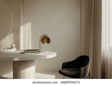 Architect minimalism room interior with sunlight and shadows room walls, cozy summer warm room