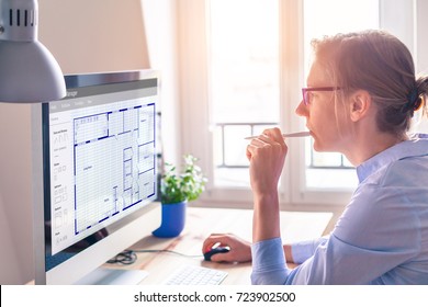 Architect working on computer software to design blueprint floor plan sketch of the construction project, architecture concept