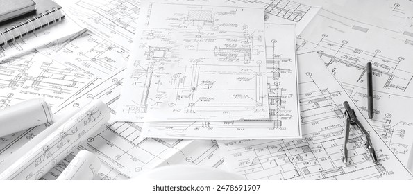 Architects concept, engineer architect designer freelance work on start-up project drawing, construction plan architect design working drawing sketch plans blueprints and making construction model - Powered by Shutterstock