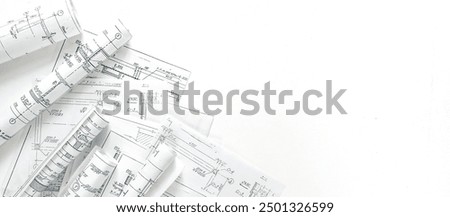 Architects concept, engineer architect designer freelance work on start-up project drawing, construction plan. architect design working drawing sketch plans blueprints and making construction model