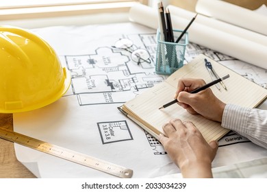 The architects took note of the client's additional requirements, designing the house according to the homeowner's needs and in accordance with the construction standards. Home design ideas. - Shutterstock ID 2033034239