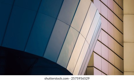 architectural abstract pattern fragment of a wall of blue modern building on a white background