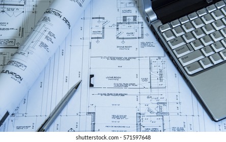 Architect Drafting Blueprints Table Office Stock Photo 568104202 ...