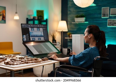 Architectural Construction Engineer Designing Plan At Workplace For Digital Building Model Project. Professional Drawing Woman Using Modern Technology Computer Monitor For Business Property