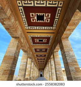 Architectural Corridor with Ornate Ceiling and Stone Columns - Powered by Shutterstock