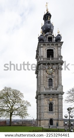 Architectural detail of the Belfry of Mons, the only belfry in Belgium constructed in Baroque style (inscribed on the UNESCO World Heritage on 1999), part of the major cultural patrimony of Wallonia