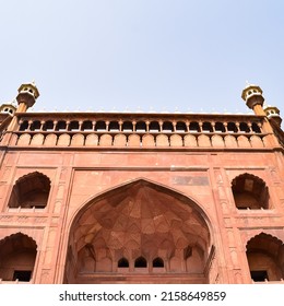 Architectural detail of Jama Masjid Mosque, Old Delhi, India, The spectacular architecture of the Great Friday Mosque (Jama Masjid) in Delhi 6 during Ramzan season, the most important Mosque in India