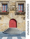 Architectural detail of the Revillagigedo Palace in Gijon, Asturias, Spain, a notable example of 18th century Asturian architecture, in Baroque and Gothic style