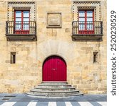 Architectural detail of the Revillagigedo Palace in Gijon, Asturias, Spain, a notable example of 18th century Asturian architecture, in Baroque and Gothic style