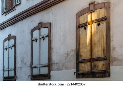 Architectural Detail In Strasbourg, Alsace, France, Wooden Window Shutters