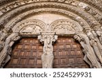 Architectural details of the Basilica of San Vicente Church, also known as church of the martyrs brothers Saint Vincent, Sabina and Cristeta, in the old town of Avila city