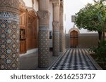 Architectural details and mosaics in Dar El Bacha palace, Marrakesh, Morocco