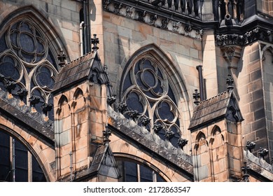 Architectural details of the neo-Gothic cathedral in the city of Linz, Austria.