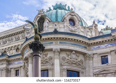 Architectural details of Opera National de Paris (Garnier Palace) - Famous neo-baroque opera building in Paris, France. Opera - UNESCO World Heritage Site.