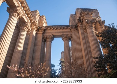 Architectural details of Palace of Fine Arts Museum at morning, San Francisco, California, USA
