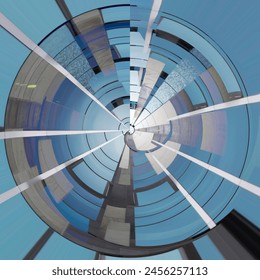 Architectural details. Skylight. Round roof with windows and ceiling light. Hi-tech interior structure. Circles of material geomteric background. Elliptical or circular pattern of sectors and segments - Powered by Shutterstock