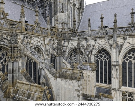 Architectural Details of St. John's Cathedral (Sint-Janskathedraal) Flying Buttresses and Gothic Elements in 's-Hertogenbosch, Netherlands