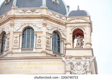 Architectural Dome With Statues In Vienna . Cupola Of Museum In Wien
