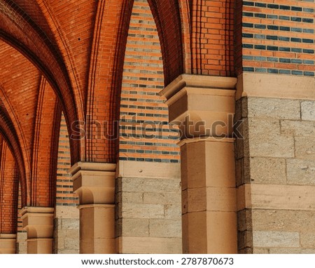 Architectural elements, 18th century brick arches and vaults, historic European church detail.