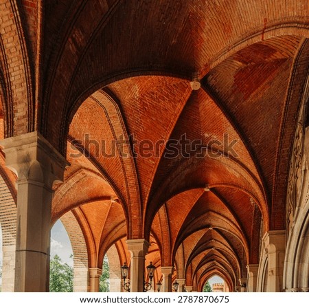 Architectural elements, 18th century brick arches and vaults, historic European church detail.