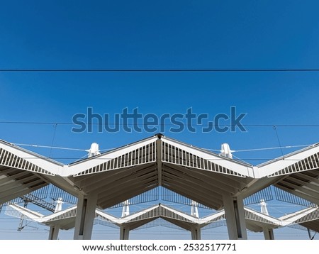 Architectural feature, roofing construction on railway station in Novi Sad, selective focus
