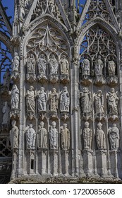 Architectural fragments of Rouen Cathedral (Cathedrale de Notre-Dame, 1202). Rouen in northern France - capital of Upper Normandy (Haute-Normandie) region and historic Normandy capital city. France.
