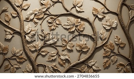 Architectural interior design element featuring a carved tree motif with textured surfaces and earthy colors.