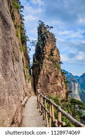 Architectural landscape of the Xihai Canyon plank road in Huangshan Scenic Area, Huangshan City, Anhui Province