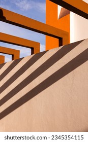 Architectural lines in Portuguese villa at sunset